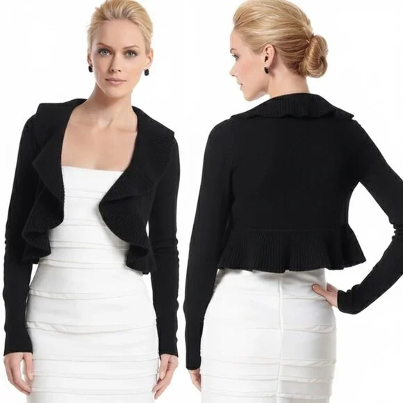WHBM NWT Wool Rabbit Blend Ruffle Shrug Sweater Cardigan Bolero - Sz M - Picture 14 of 14